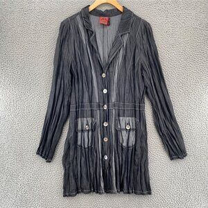 Simon Chang Blazer Womens 14 Gray Pleated Button Up Pockets Lightweight Office